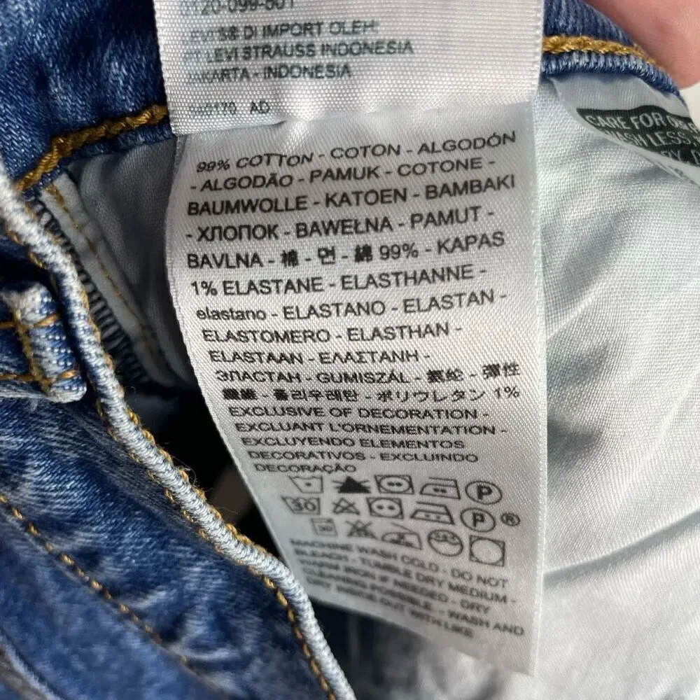 Levi’s Ribcage Shorts Blue Raw Hem Button Fly Cut Off Size 31 - Picture 7 of 8